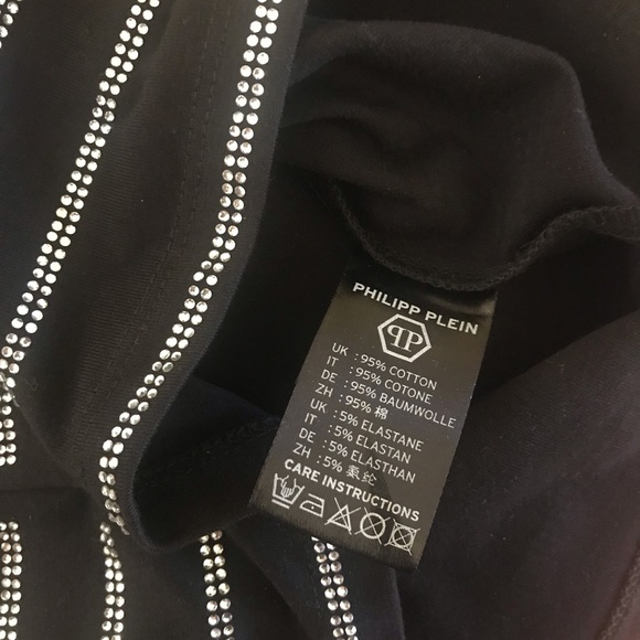 Philipp Plein Black T-Shirt Rhinestone Stripes Size Medium NWOT Gorgeous - Picture 9 of 9